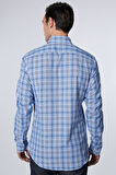 Erkek Slim Fit Dar Kesim Uzun Kollu %100 Pamuk Keten Doku Kareli Gömlek