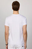 Erkek Slim Fit Dar Kesim %100 Pamuk Yumuşak Dokulu Baskılı Beyaz Bisiklet Yaka Tişört