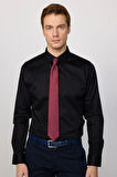 Erkek Slim Fit Dar Kesim Uzun Kollu Pamuklu Premium Seri Cotton Likralı Siyah Gömlek