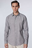 Erkek Slim Fit Dar Kesim Uzun Kollu %100 Pamuk Keten Doku Çizgili Gömlek