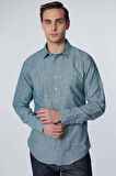 Erkek Slim Fit Dar Kesim Uzun Kollu %100 Pamuk Keten Doku Çizgili Gömlek