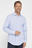 Erkek Slim Fit Dar Kesim Uzun Kollu %100 Pamuk Keten Doku Çizgili Gömlek