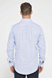 Erkek Slim Fit Dar Kesim Uzun Kollu %100 Pamuk Keten Doku Çizgili Gömlek