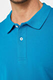 Erkek Slim Fit Dar Kesim %100 Pamuk Düz Pike Mavi Polo Yaka Tişört