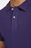 Erkek Slim Fit Dar Kesim %100 Pamuk Düz Pike Mor Polo Yaka Tişört