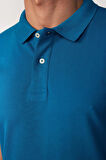 Erkek Slim Fit Dar Kesim %100 Pamuk Düz Pike Petrol Renk Polo Yaka Tişört