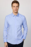 Slim Fit Mavi Non-Iron %100 Pamuk Doğa Dostu Ekoteks Belgeli Ütü Gerektirmez Gömlek