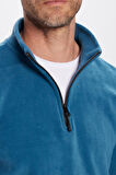Unisex Standart Fit Rahat Kesim Tüylenme Yapmayan Soğuk Geçirmez İndigo Dik Yaka Polar Sweatshirt