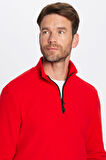 Unisex Standart Fit Anti-pilling Tüylenme Yapmayan Soğuk Geçirmez Kırmızı Dik Yaka Polar Sweatshirt