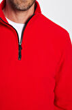 Unisex Standart Fit Anti-pilling Tüylenme Yapmayan Soğuk Geçirmez Kırmızı Dik Yaka Polar Sweatshirt