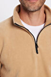 Unisex Standart Fit Anti-pilling Tüylenme Yapmayan Soğuk Geçirmez Bej Dik Bato Yaka Polar Sweatshirt