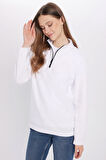 Unisex Standart Fit Anti-pilling Tüylenme Yapmayan Soğuk Geçirmez Ekru Dik Bato Yaka Polar Sweatshirt