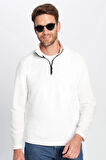 Unisex Standart Fit Anti-pilling Tüylenme Yapmayan Soğuk Geçirmez Ekru Dik Bato Yaka Polar Sweatshirt