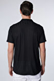 Erkek Slim Fit Dar Kesim Kısa Kollu Nefes Alan  Örme Doku Armür Desenli Siyah Gömlek