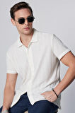 Erkek Slim Fit Dar Kesim Kısa Kollu Nefes Alan  Örme Doku Armür Desenli Beyaz Gömlek