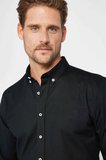 Erkek Slim Fit Dar Kesim Uzun Kollu Pamuklu Siyah Düğmeli Yaka Gömlek