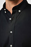 Erkek Slim Fit Dar Kesim Uzun Kollu Pamuklu Siyah Düğmeli Yaka Gömlek