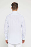 Erkek Slim Fit Dar Kesim Uzun Kollu %100 Pamuk Keten Doku Apoletli Mavi Gömlek