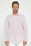 Erkek Slim Fit Dar Kesim Uzun Kollu %100 Pamuk Keten Doku Apoletli Bordo Gömlek