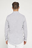 Erkek Slim Fit Dar Kesim Uzun Kollu %100 Pamuk Keten Doku Apoletli Gri Gömlek