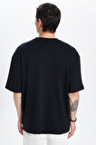 Unisex Oversize Geniş Kesim %100 Pamuk Yumuşak Dokulu Basic Bisiklet Yaka Siyah Tişört