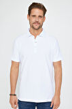 Erkek Slim Fit Dar Kesim %100 Pamuk Armürlü Beyaz Polo Yaka Tişört