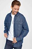 Unisex Relax Fit Rahat Kesim Denim Kot Çift Cepli İndigo Overshirt Ceket Tarzı Gömlek