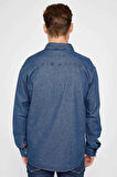 Unisex Relax Fit Rahat Kesim Denim Kot Çift Cepli İndigo Overshirt Ceket Tarzı Gömlek