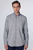 Erkek Regular Fit Klasik Kesim Pamuklu Oxford Doku Tek Cepli Gri Düğmeli Yaka Gömlek
