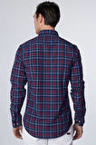 Erkek Slim Fit Dar Kesim Uzun Kollu Pamuklu Kolay Ütü Kareli Düğmeli Yaka Gömlek