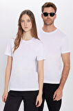 Unisex Slim Fit Dar Kesim %100 Pamuk Yumuşak Dokulu Beyaz Bisiklet Yaka Tişört