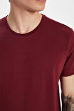 Unisex Slim Fit Dar Kesim %100 Pamuk Yumuşak Dokulu Bordo Bisiklet Yaka Tişört