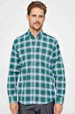 Erkek Regular Fit Klasik Kesim Düğmeli Yaka Küçük Kareli Pamuklu Gömlek