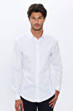 Erkek Slim Fit Dar Kesim Uzun Kollu %100 Pamuk Premium Seri Beyaz Gömlek
