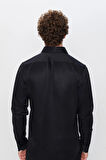 Erkek Slim Fit Dar Kesim Pamuklu Düz Siyah Gömlek