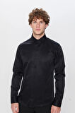 Erkek Slim Fit Dar Kesim Pamuklu Düz Siyah Gömlek