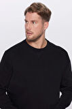 Unisex Oversize Geniş Kesim Pamuklu Basic Siyah Bisiklet Yaka Sweatshirt