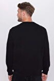 Unisex Oversize Geniş Kesim Pamuklu Basic Siyah Bisiklet Yaka Sweatshirt