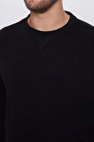 Unisex Oversize Geniş Kesim Pamuklu Basic Siyah Bisiklet Yaka Sweatshirt