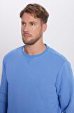 Unisex Oversize Geniş Kesim Pamuklu Basic İndigo Renk Bisiklet Yaka Sweatshirt