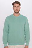 Unisex Oversize Geniş Kesim Pamuklu Basic Yeşil Bisiklet Yaka Sweatshirt