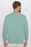 Unisex Oversize Geniş Kesim Pamuklu Basic Yeşil Bisiklet Yaka Sweatshirt