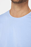 Erkek Slim Fit Dar Kesim Pamuklu Yumuşak Doku Likralı Esnek Kumaş Basic Mavi Bisiklet Yaka Tişört