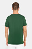Erkek Slim Fit Dar Kesim Pamuklu Yumuşak Doku Likralı Esnek Kumaş Basic Yeşil Bisiklet Yaka Tişört