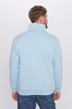 Unisex Relax Fit Rahat Kesim Pamuklu İçi Polarlı Yarım Fermuarlı Mavi Dik Yaka Sweatshirt