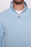 Unisex Relax Fit Rahat Kesim Pamuklu İçi Polarlı Yarım Fermuarlı Mavi Dik Yaka Sweatshirt