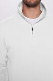 Unisex Relax Fit Rahat Kesim %100 Pamuk Yarım Fermuarlı Beyaz Dik Yaka Sweatshirt