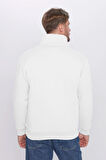 Unisex Relax Fit Rahat Kesim %100 Pamuk Yarım Fermuarlı Beyaz Dik Yaka Sweatshirt
