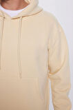 Unisex Oversize Geniş Kesim Pamuklu Yumuşak Dokulu İçi Polarlı Basic Bej Kapüşonlu Sweatshirt