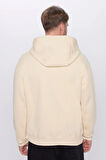 Unisex Oversize Geniş Kesim Pamuklu Yumuşak Dokulu İçi Polarlı Basic Bej Kapüşonlu Sweatshirt